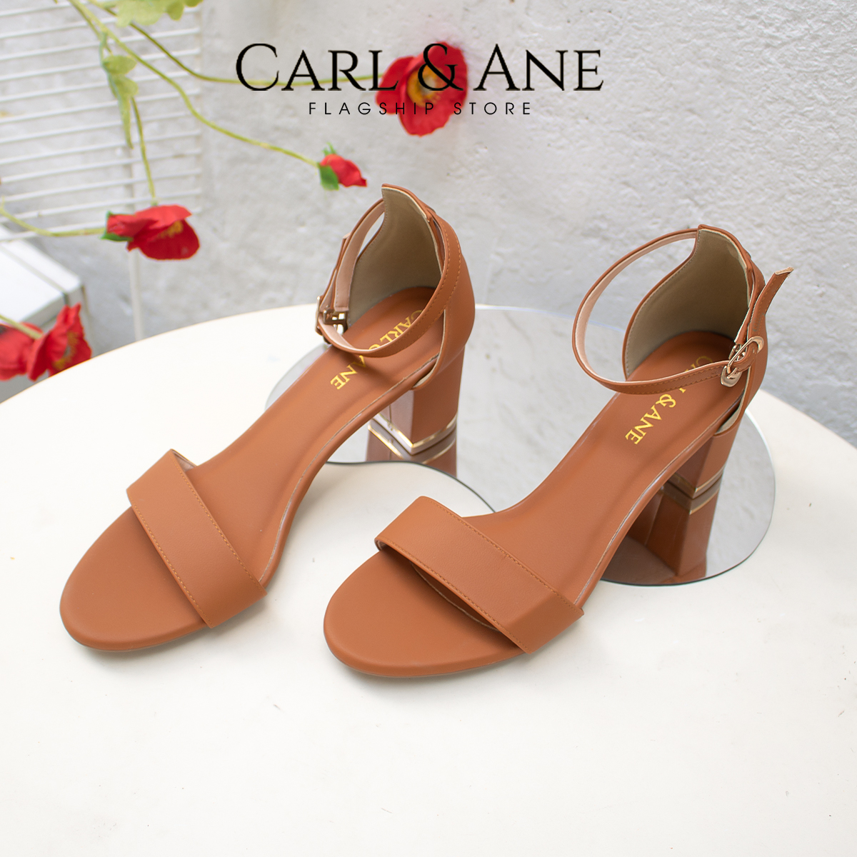 Giày sandal cao gót Erosska thời trang mũi hở quai ngang cao 7cm CS008