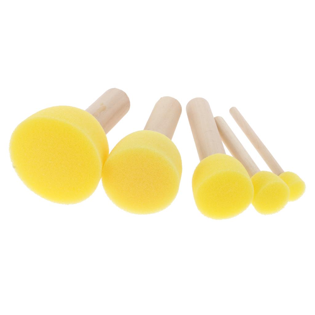 20x Tay Cầm Bằng Gỗ Mút Xốp Cọ Thủ Công Tranh Nghệ Thuật Dụng Cụ Vàng 5 Kích Cỡ