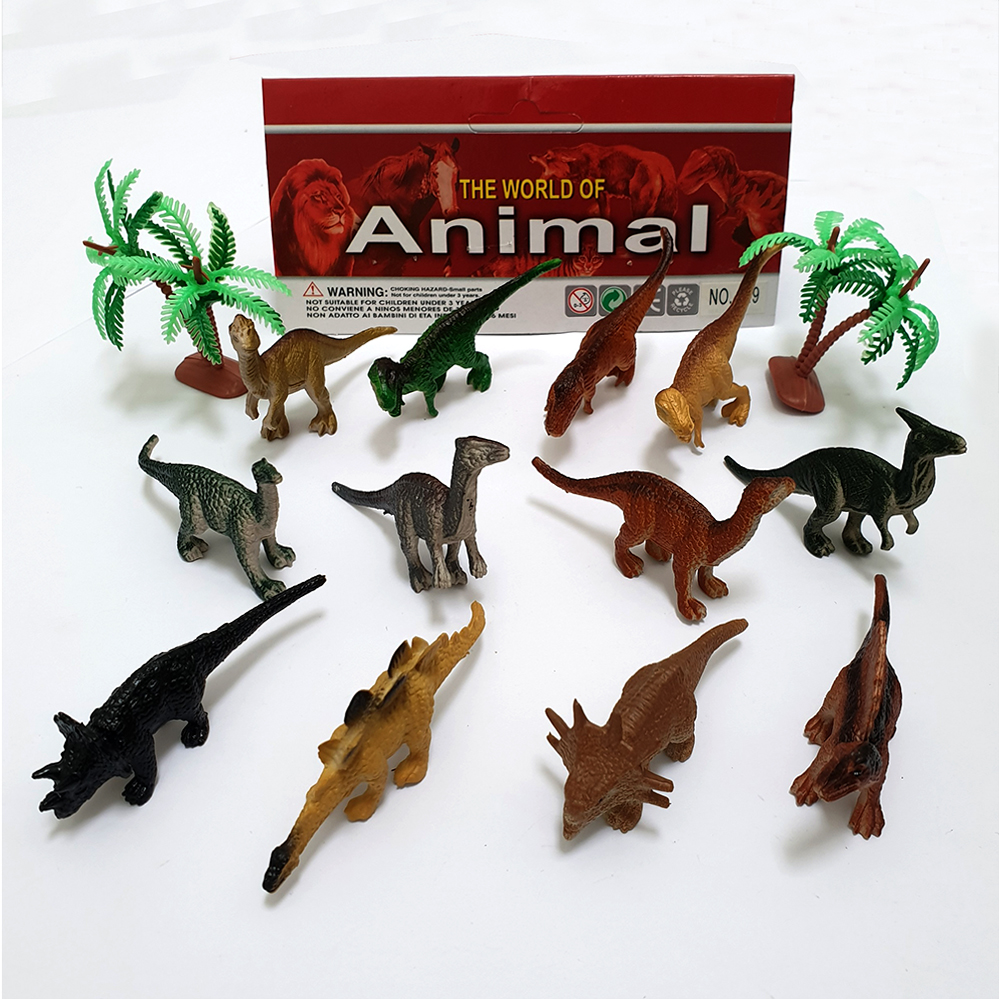 Bộ đồ chơi 12 mô hình khủng long mini Animal World 129 kèm cây trang trí (4x8 cm)