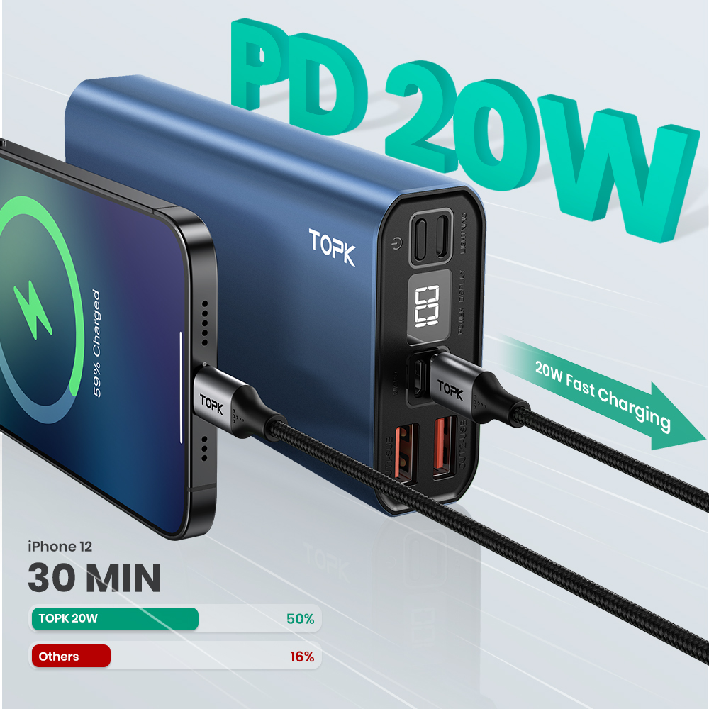 [HÀNG CHÍNH HÃNG] Sạc Dự Phòng TOPK I2006P PD 20W 20000MAh, Với Cáp Micro Usb Dành Cho iPhone Xiaomi Oppo