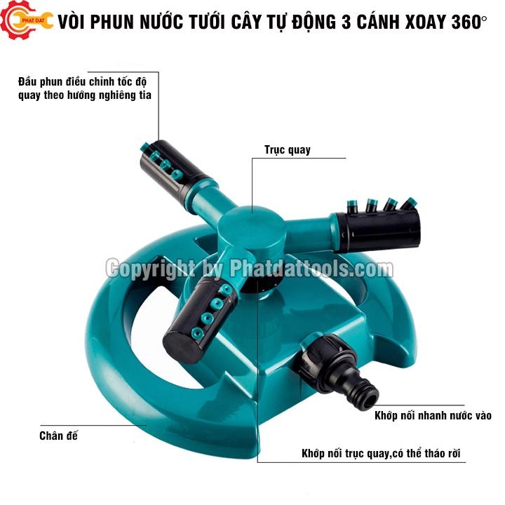 Vòi Phun Nước Tưới Cây Tự Động 3 Cánh (Đế Tròn)-Dụng Cụ Sân Vườn-Làm Mát Sân, Tưới Cây