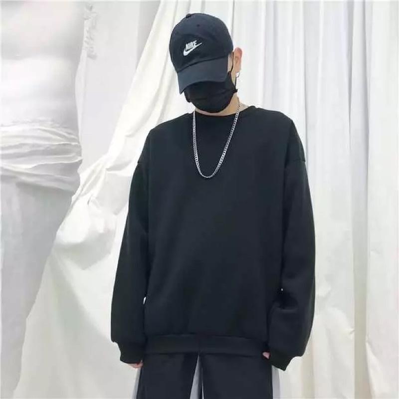 Áo sweater trơn màu đen size lớn cho ngừoi 70-80kg vải nỉ bông mềm mịn
