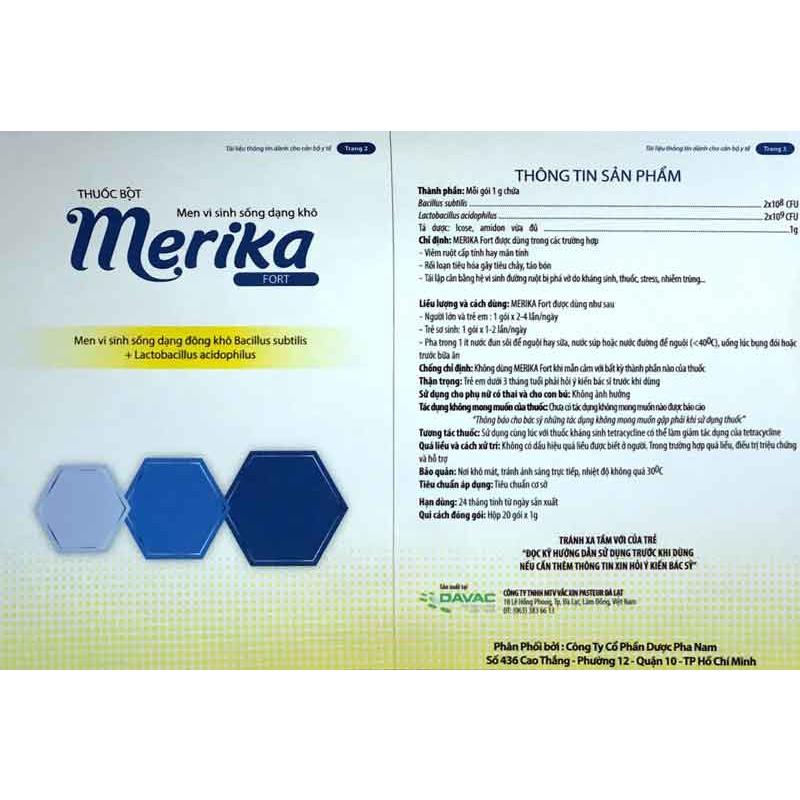 MERIKA &amp; MERIKA FORT - CỐM BỔ TIÊU HOÁ VÀ MEN VI SINH DẠNG KHÔ - HỘP 20 GÓI