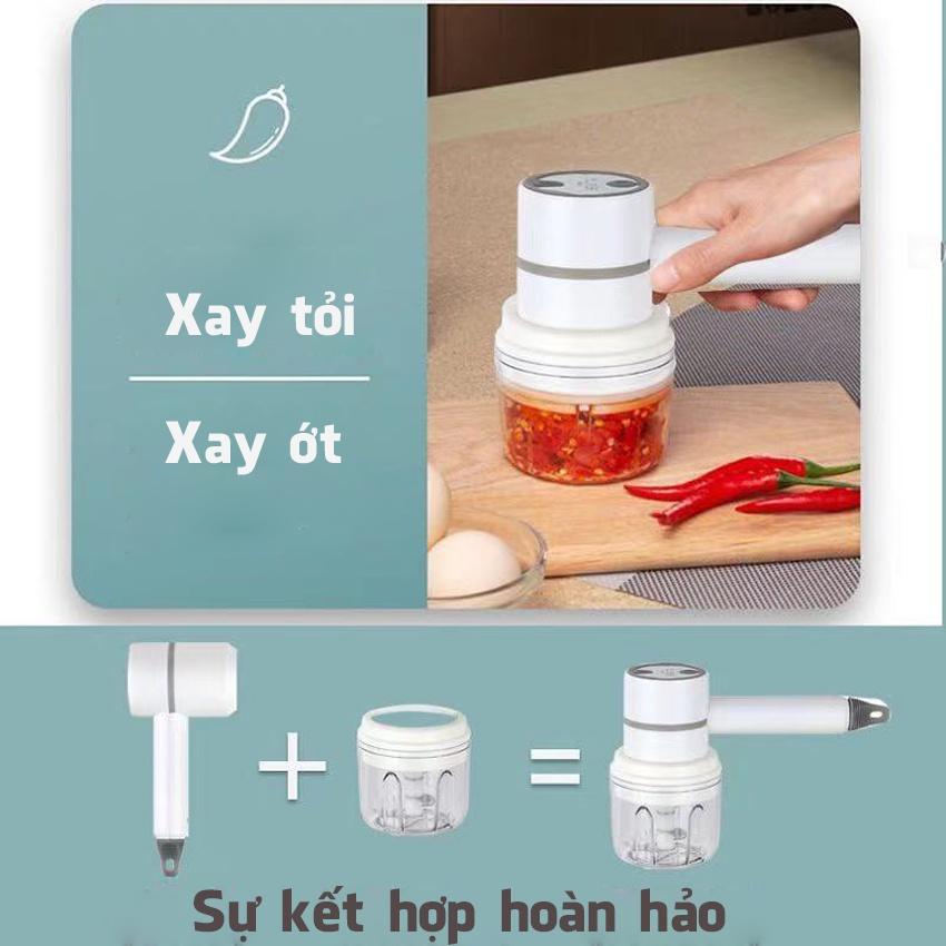 Máy xay tỏi ớt đa năng kèm đầu đánh trắng tiện lợi thiết kế sạc pin dễ dàng sử dụng