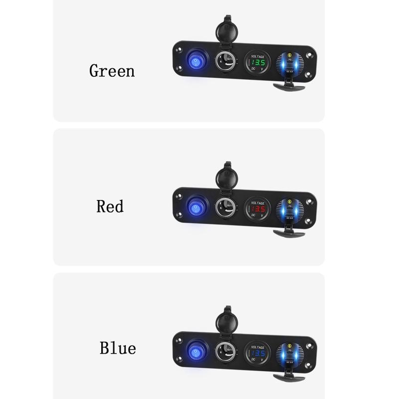 Xe QC3.0 USB TYPE C PD Bộ sạc nhanh LED Voltmeter 12v Outlet On-Off Switch Panel cho xe thuyền Marine RV Truck Camper