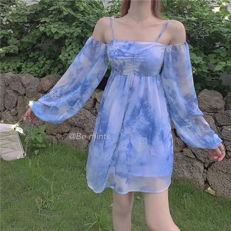 Đầm trễ vai hai dây tie dye mẫu summer 2021