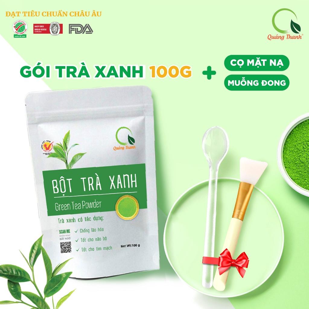 Bột Trà Xanh Quảng Thanh đắp mặt nạ - Đẹp da, ngăn lão hóa - Kèm Cọ quét mặt nạ cao cấp, muỗng trong suốt - Gói 100g