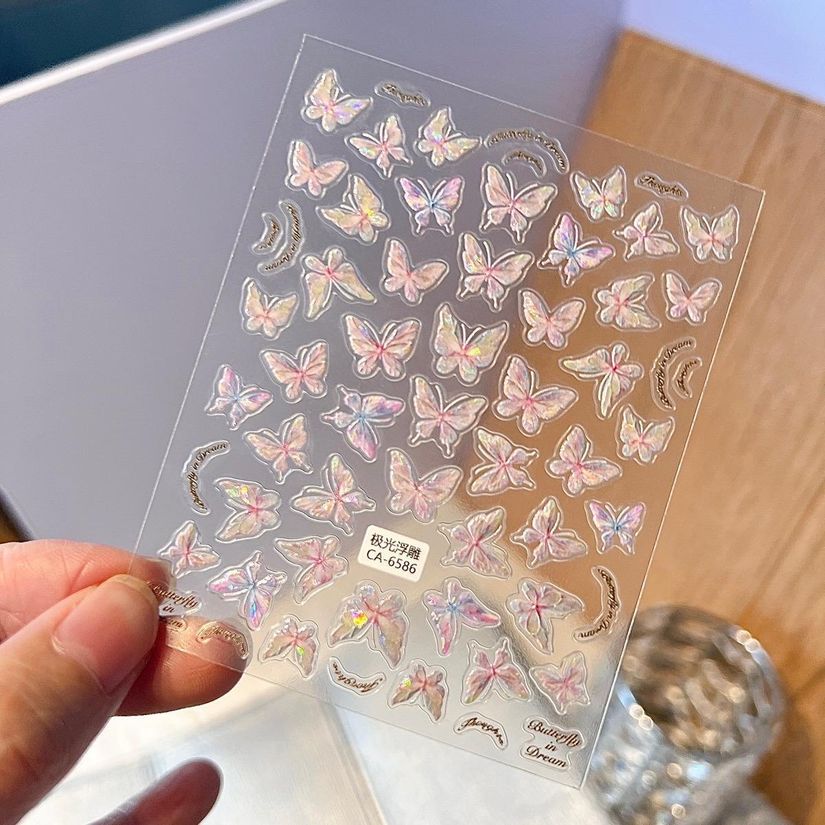 Sticker Dán Móng 5D Nổi Hình Bướm Làm Nail, Miếng Dán Bướm Lấp Lánh Đa Màu Sắc, Tạo Mẫu Móng Độc Đáo, Polyme Cao Cấp Bền Đẹp Nữ Women