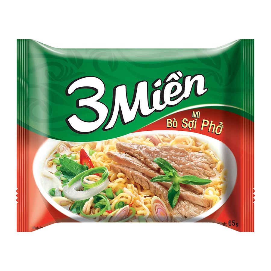 Thùng 30 Gói Mì 3 Miền Bò Sợi Phở 65g