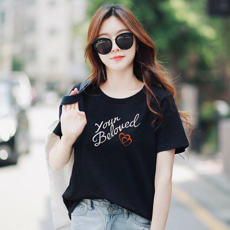 Áo thun nữ MXM cổ tròn form rộng thun cotton 4 chiều in chữ Beloved từ 45-60kg