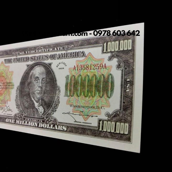 Tờ Lưu Niệm 1 Triệu USD Hình Benjamin Franklin Dạ Quang, kích thước: 17cmx7.5cm, màu trắng - SP005973