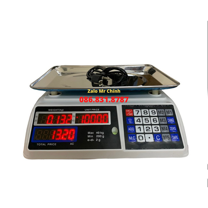 Cân Điện Tử Tính Tiền Tự Tộng Cao Cấp 40kg/5g ACS723, Cân Điện Tử Tích Điện. Màn hình led 2 mặt