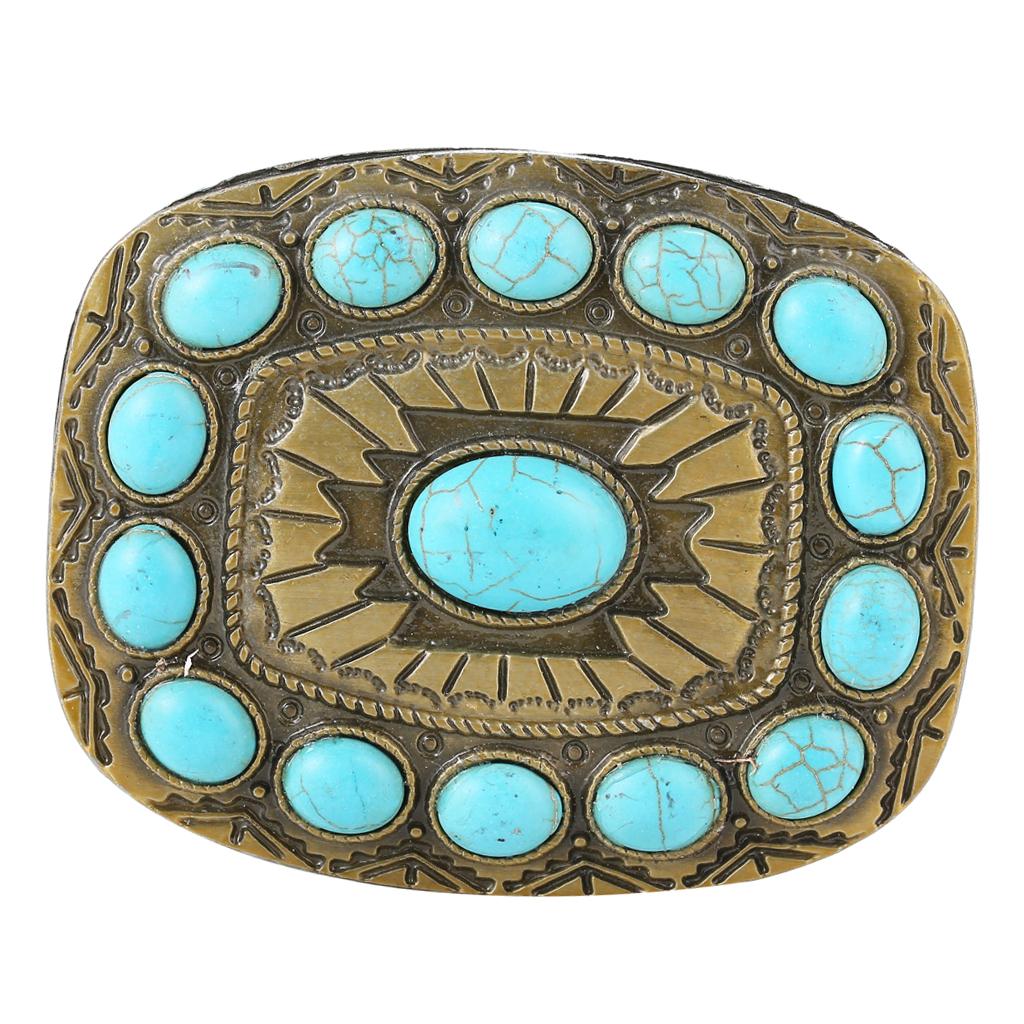 Vintage Western Blue Turquoise Belt Buckle Classic Bronze Tone Buckles