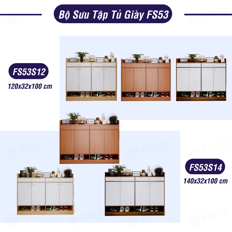 Tủ Đựng Giày Hiện Đại FIVO FS53, Chất Liệu Gỗ MDF, Chống Trầy Xước Bề Mặt, Chân Tủ Chắc Chắn, Có Kèm 2 Hộc - Ngang 140cm