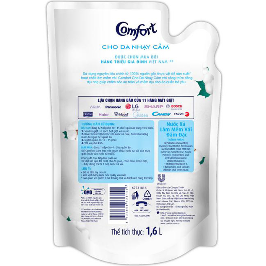 Nước xả Comfort cho da nhạy cảm 1.6L
