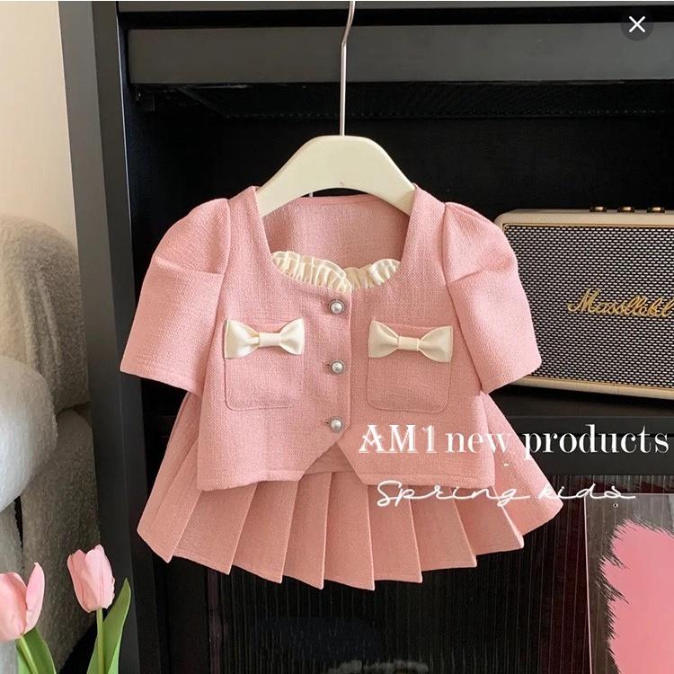 (8-20kg) Set váy hồng đính nơ túi bé gái TB62