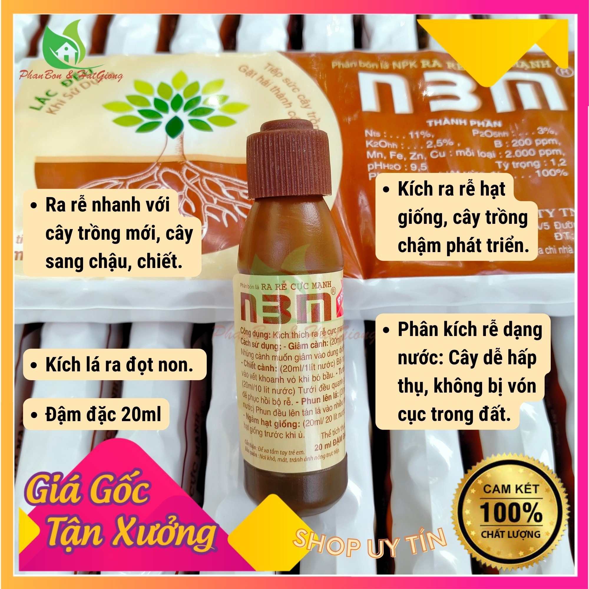 Phân Bón Lá, Kích Rễ Cực Mạnh N3M Dạng Nước (20ml) Đậm Đặc - Shop Phân Bón và Hạt Giống