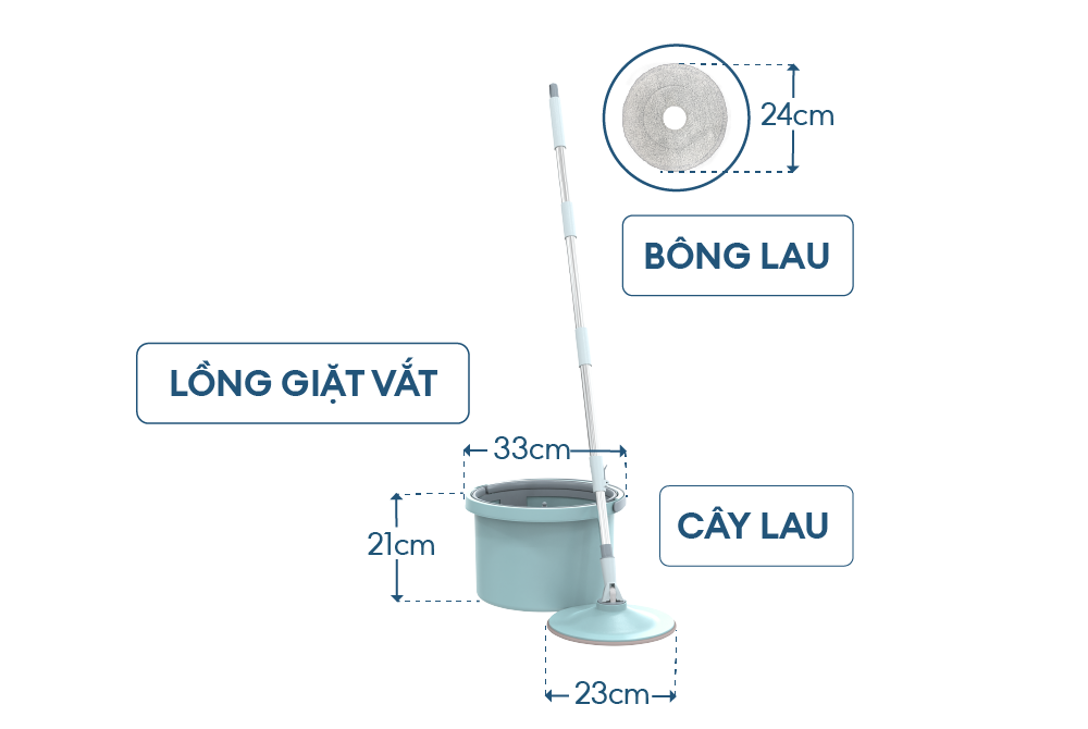 Bộ lau nhà xoay 360 độ thông minh SUNHOUSE KS-CL235PB hàng chính hãng