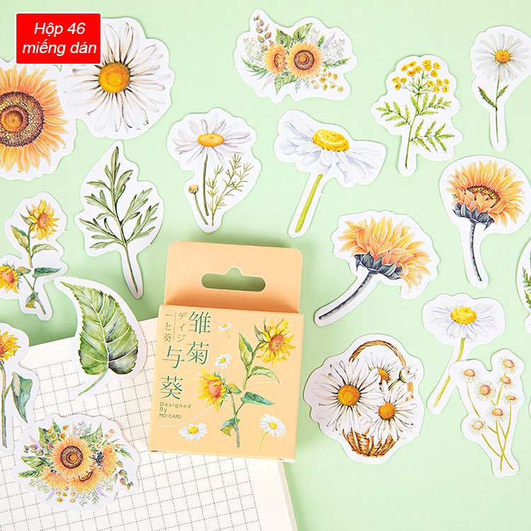 Sticker chủ đề Hoa Cúc - Hộp 46 miếng dán trang trí sổ tay Bullet Journal - M022