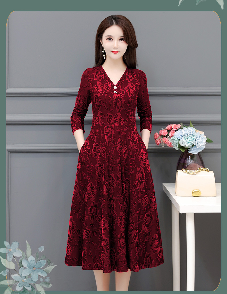 Váy Hoa Dài Che Bụng Cổ V Thanh Lịch Cho Mẹ VH17 - Hàng Quảng Châu Cao Cấp