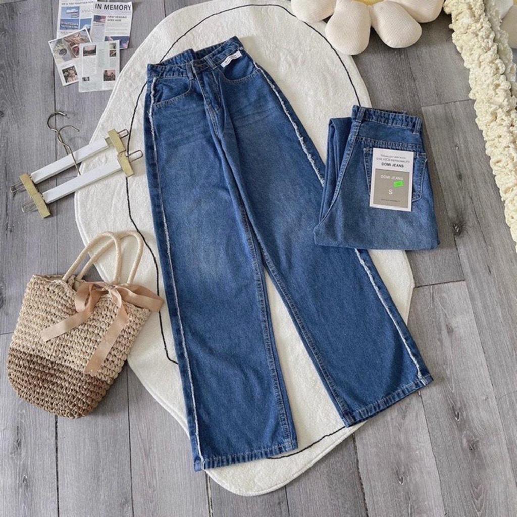 Quần jean suông ống rộng viền kiểu ren PINKSTORE phong cách thoải mái, cá tính Q085