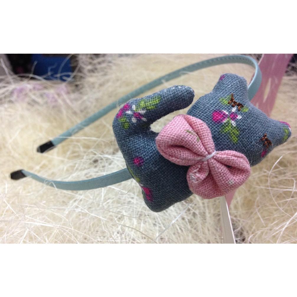 Bờm Cài Tóc Handmade Hình Mèo xanh lá chấm bi
