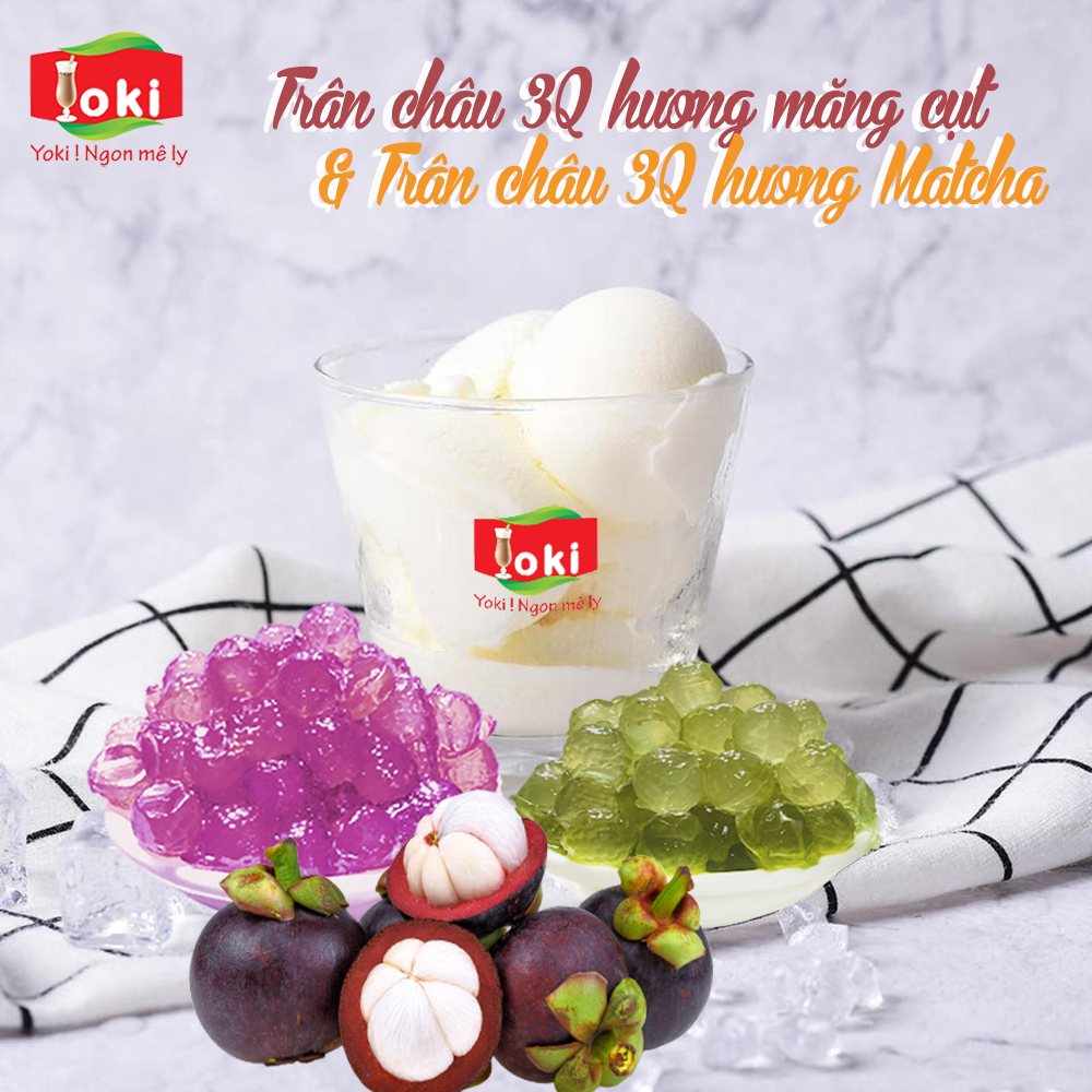 Combo Trân châu 3Q hương măng cụt Yoki và Trân châu 3Q hương Matcha Yoki