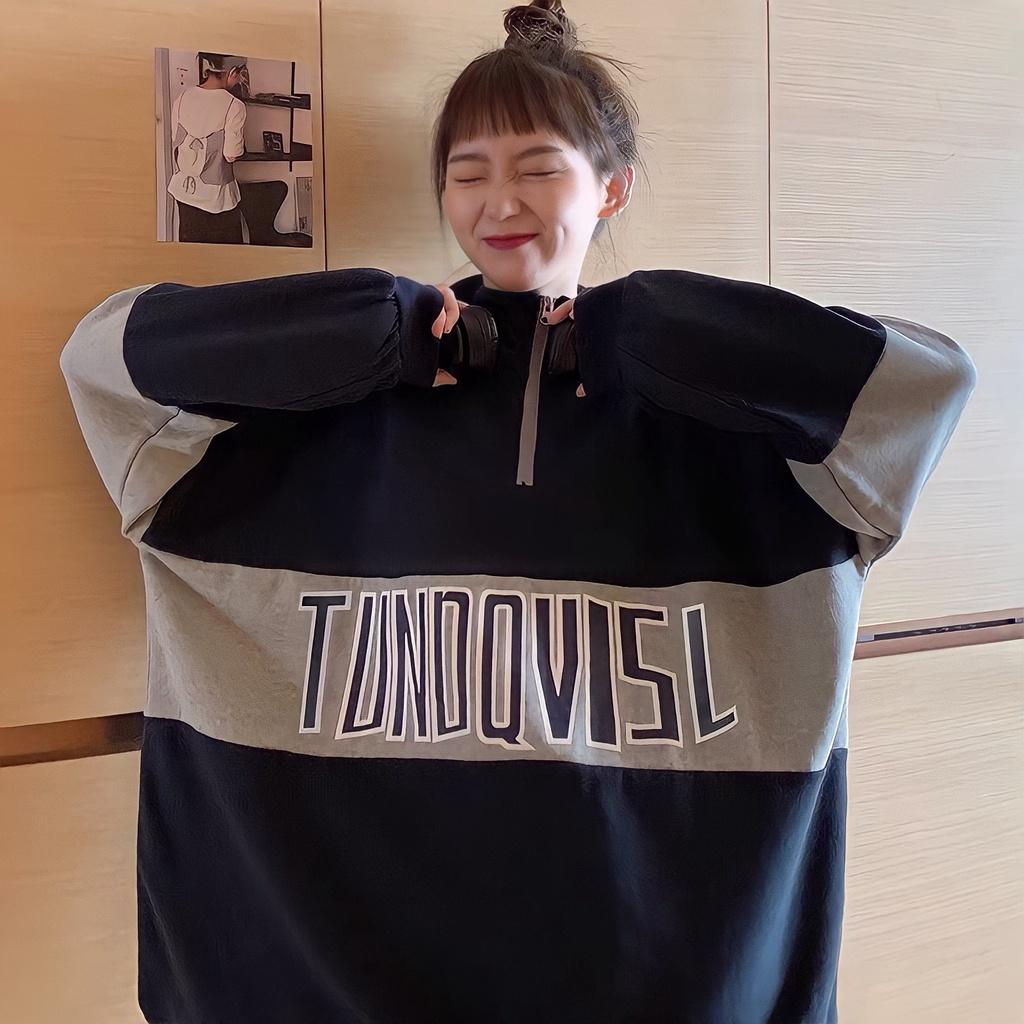 Áo Sweater Zip Nỉ Unisex Cổ Cao Thêu Chữ TUNOQV Dáng Rộng