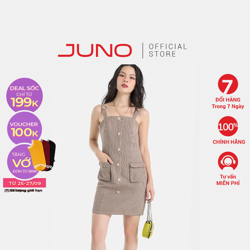 Đầm Ngắn Nữ Thời Trang JUNO Kiểu 2 Dây Bảng Cài Khuy JNDLU050