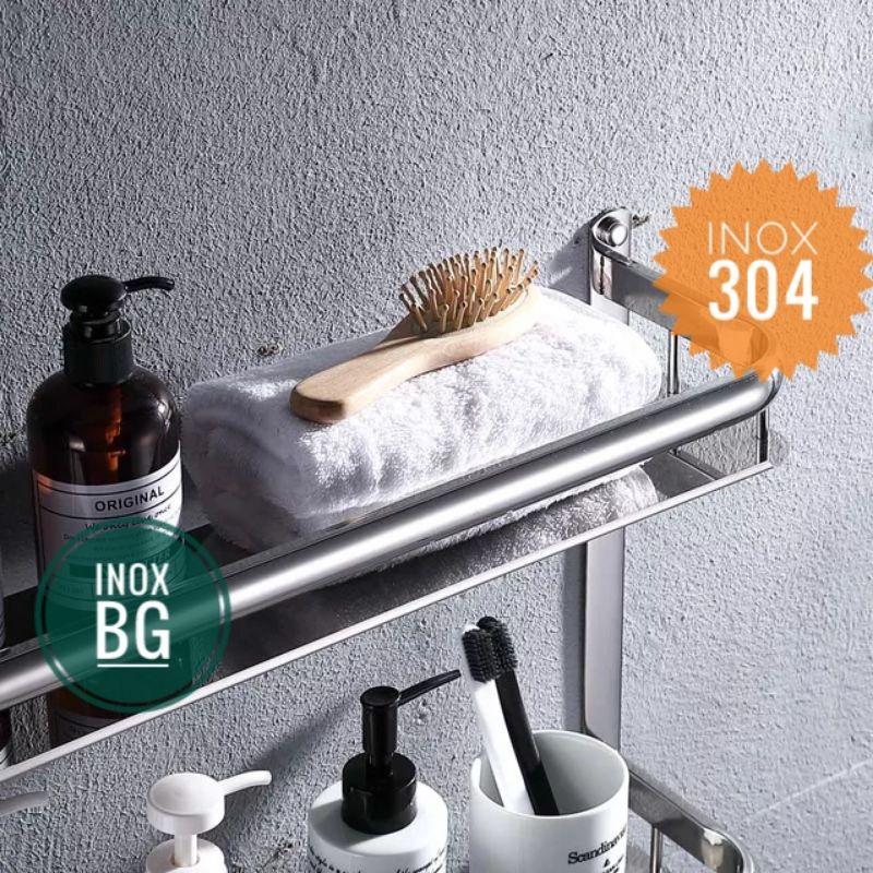 Kệ để đồ nhà tắm 3 tầng có móc treo và thanh treo khăn