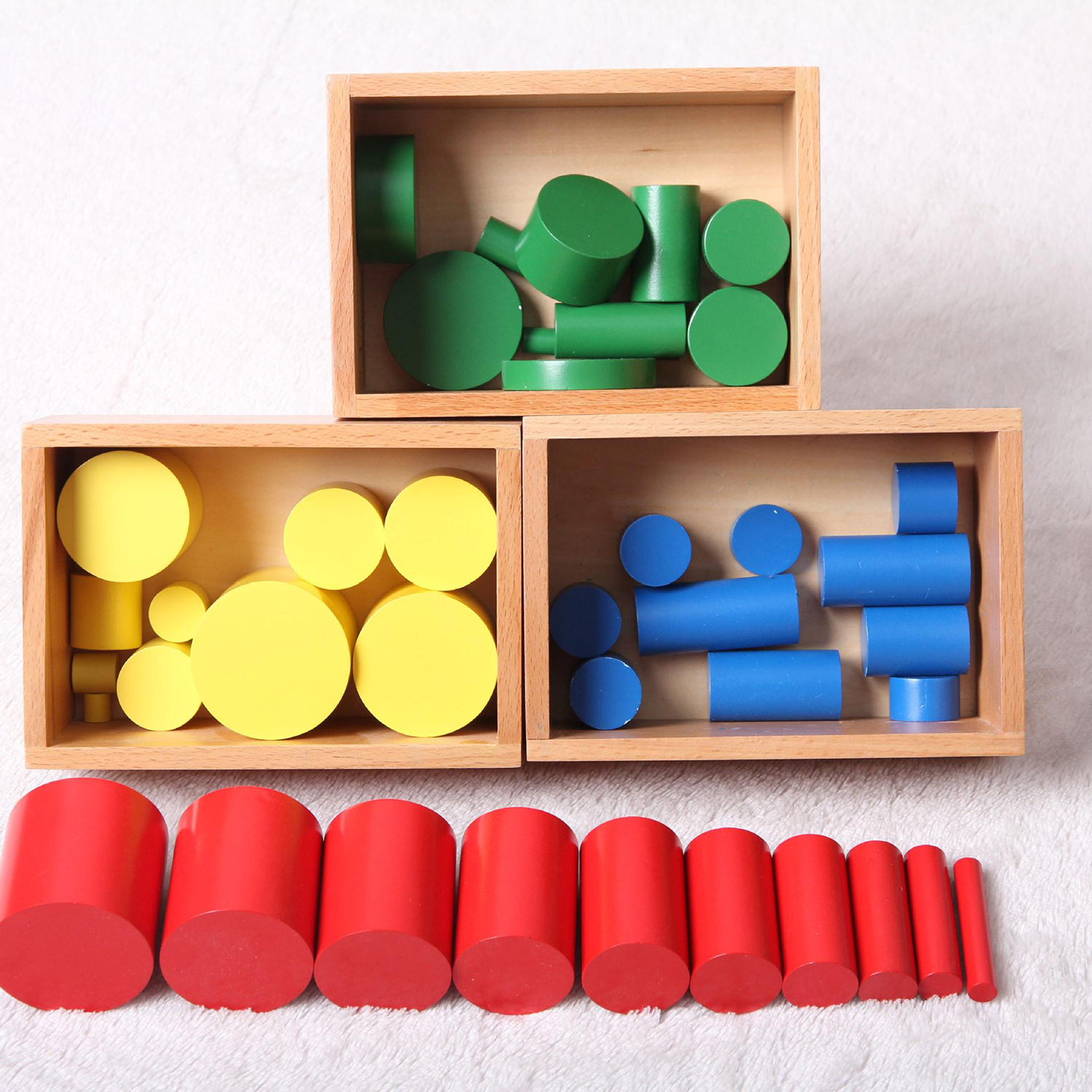 Bộ 4 hình trụ không có núm màu sắc cao cấp A030 montessori