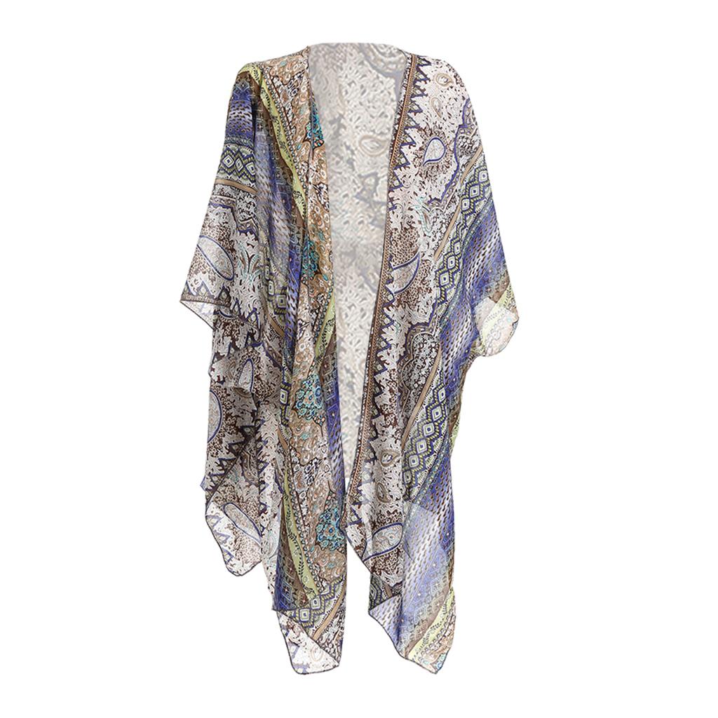 Women's Summer Long Flowy Kimono Cardigans Boho Chiffon Floral Beach Cover Up Tops