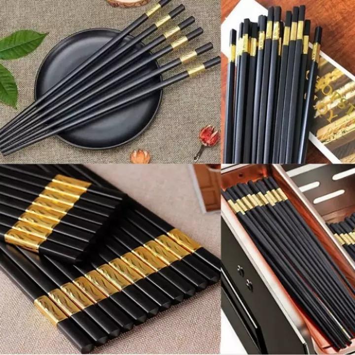 Bộ 10 đôi Đũa mạ vàng, Đũa ăn cao cấp đũa khảm vàng hàn quốc Chống Trơn