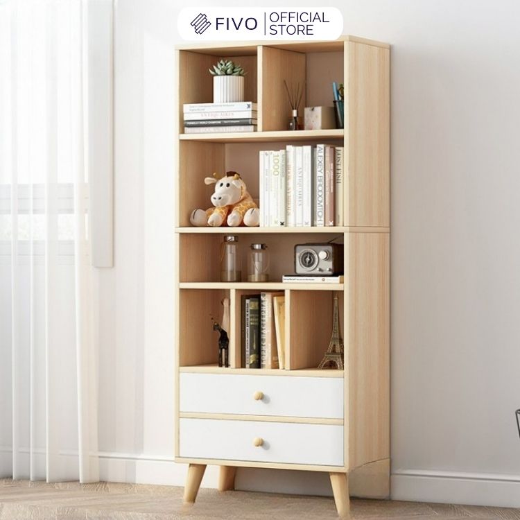 Tủ Đựng Sách Gỗ MDF FIVO FB61 (50 x 24 x 147cm) Phong Cách Hàn Quốc (Có Hộc Kéo)- Hàng Chính Hãng