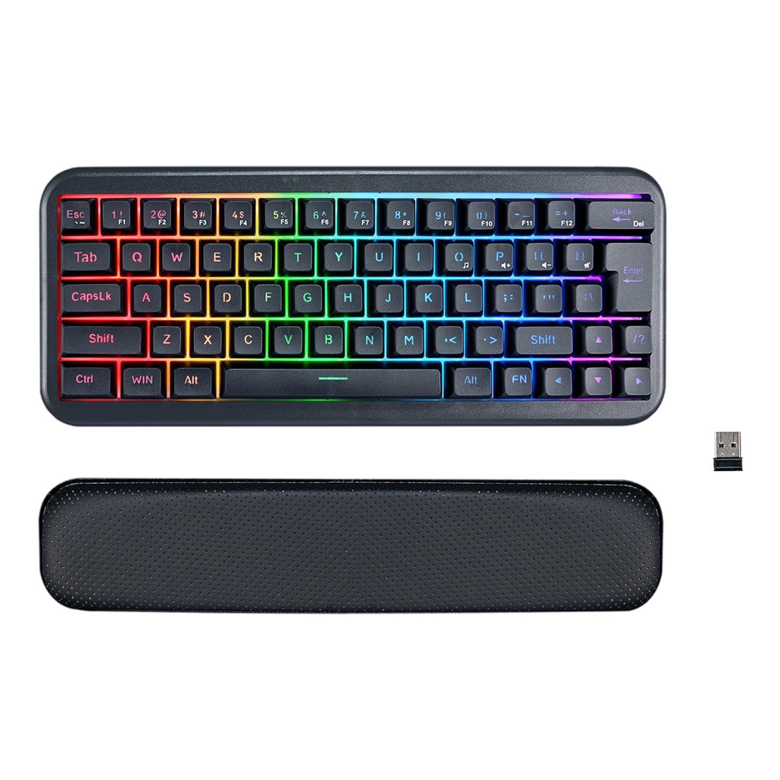 2.4G Wireless Keyboard W/ Wrist Cushion Support 63 Keys for Desktop PC Home Office