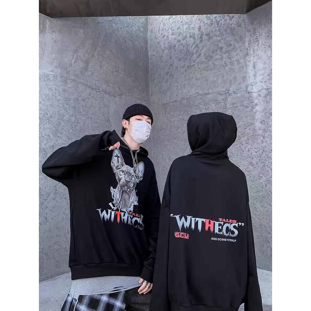 ÁO HOODIE NÓN CHUI ĐẦU NAM NỮ VẢI NỈ NGOẠI IN HÌNH ĐẦU CON DƠI WITCHES MÀU ĐEN SIÊU NGẦU PHONG CÁCH CÁ TÍNH STYLE HÀN CỰC XỊN,ÁO HOODIE THUN NỈ NAM NỮ-JINS STORE