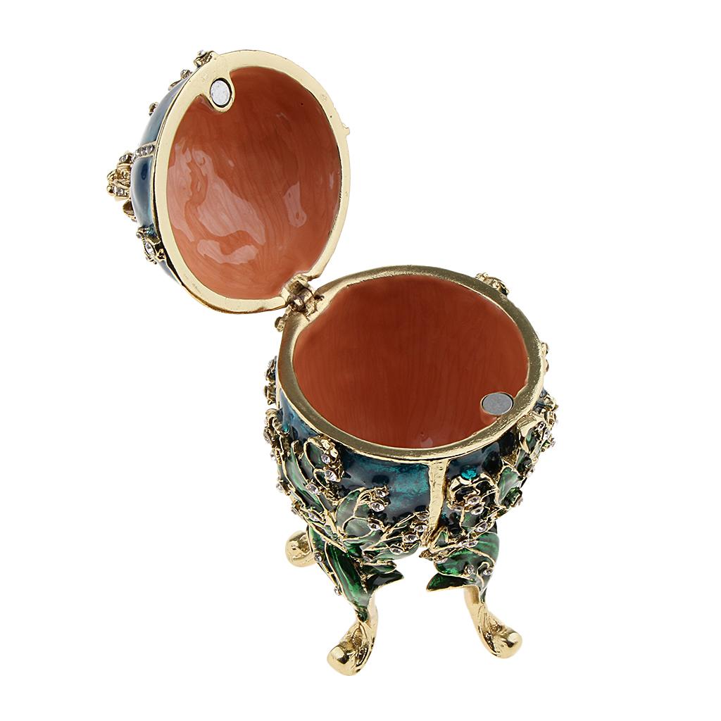 Flower and Crown Rhinestone Easter Egg 4-Leg Stand Jewelry Box Mini Egg