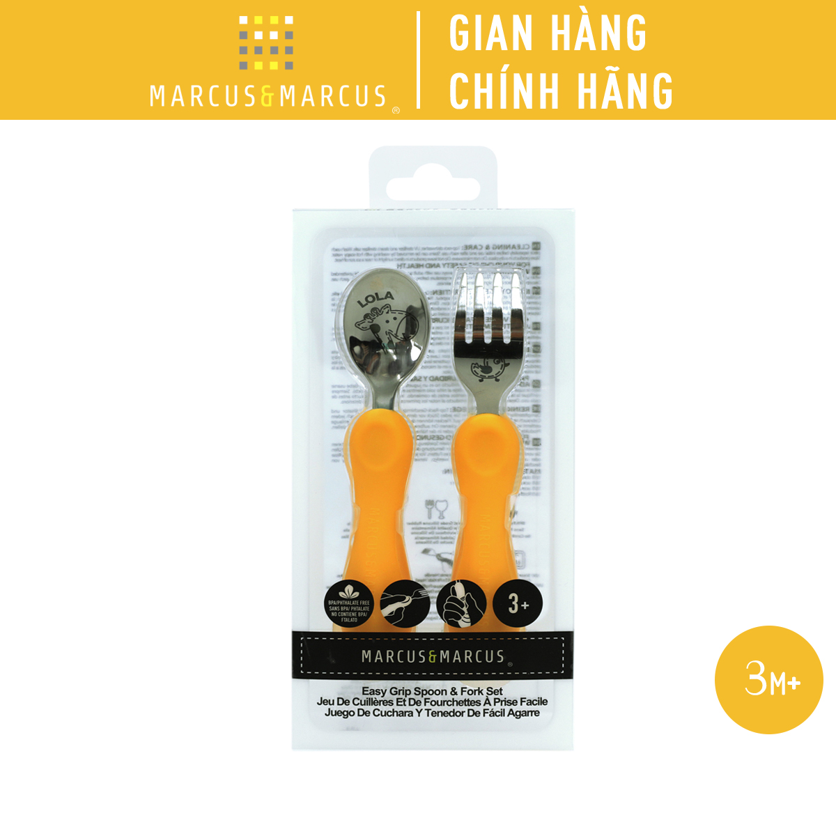 Bộ thìa nĩa ăn dặm cho bé Easy Grip Marcus &amp; Marcus, từ 3 tuổi - Lola