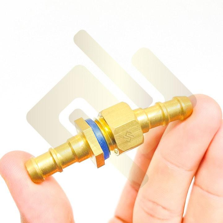 Nối thẳng hai đầu đuôi chuột nối gắn cắm ống nhựa mềm PU có trục ren tháo lắp trong ngoài - Đồng thau