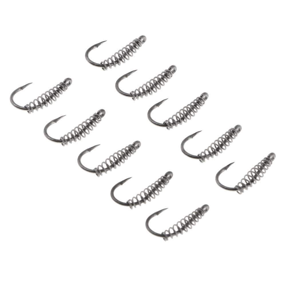 10pcs Stainless Steel Fishing Hooks with Spring Barbed Swivel Carp Jig Fishhook for Pulling Baits