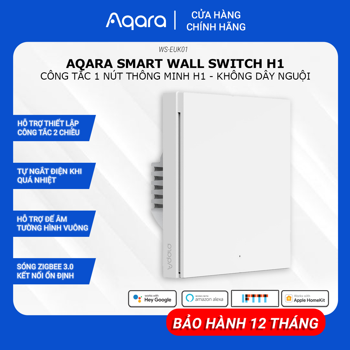 Công Tắc Thông Minh AQARA H1 Zigbee Bản Có/Không Dây Nguội Điều Khiển Từ Xa Hẹn Giờ Bật Tắt Tương Thích HomeKit, Cần Hub, Hàng Chính Hãng, BH 12 Tháng