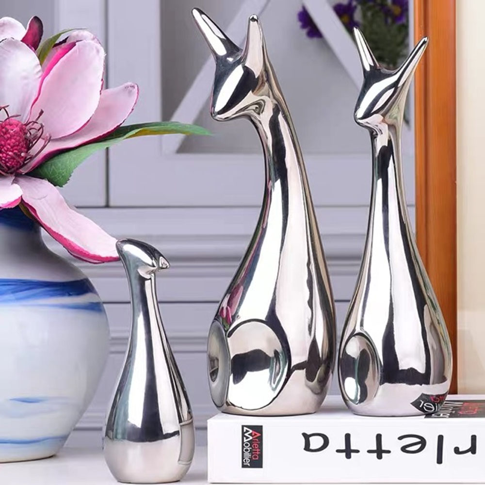Bộ Tượng gia đình thỏ decor để bàn đẹp màu bạc và vàng - Tượng trang trí, Đồ decor kệ tủ phòng khách và quà tặng tân gia
