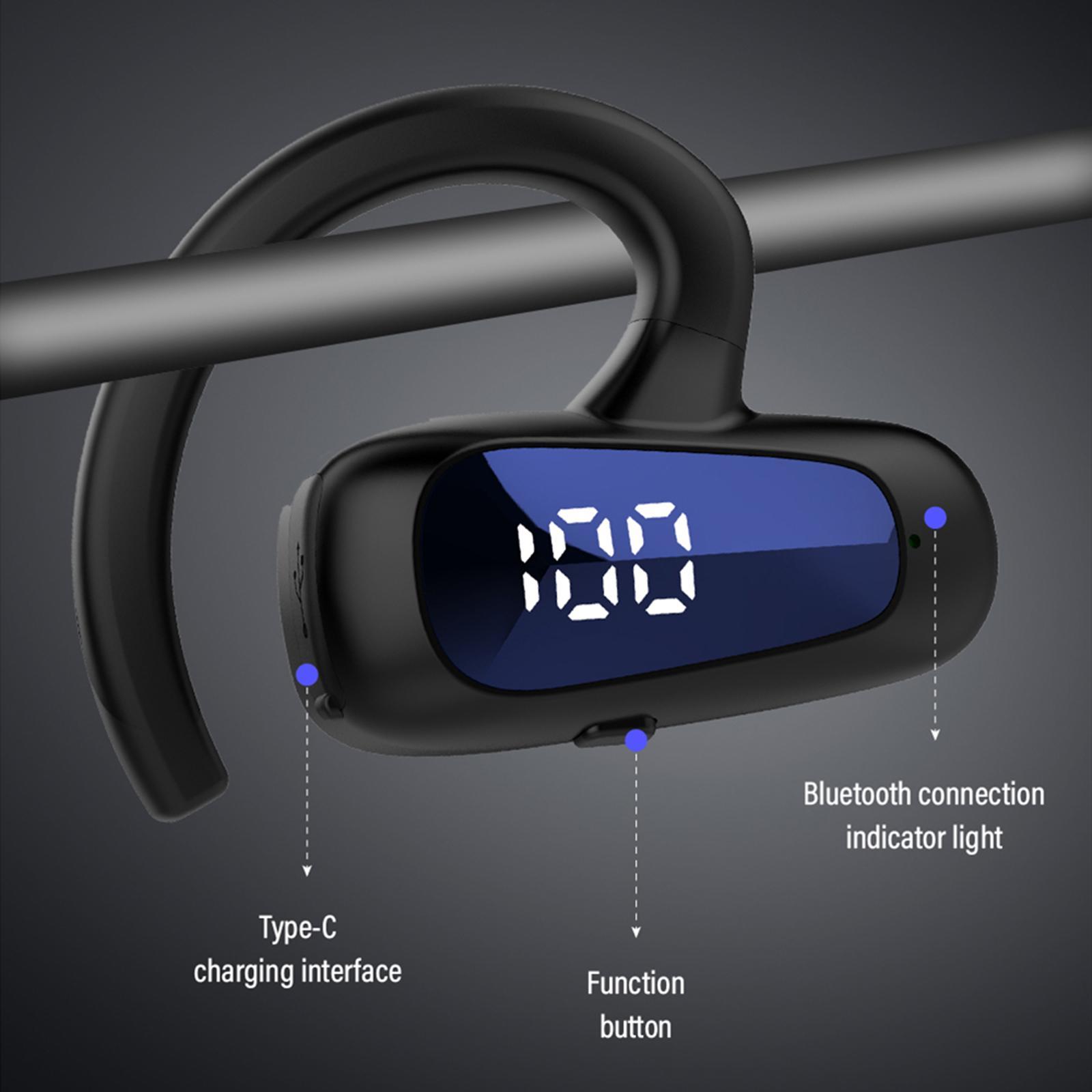 Wireless Headset LED Display Calling Sweatproof HiFi for Office Sports Black