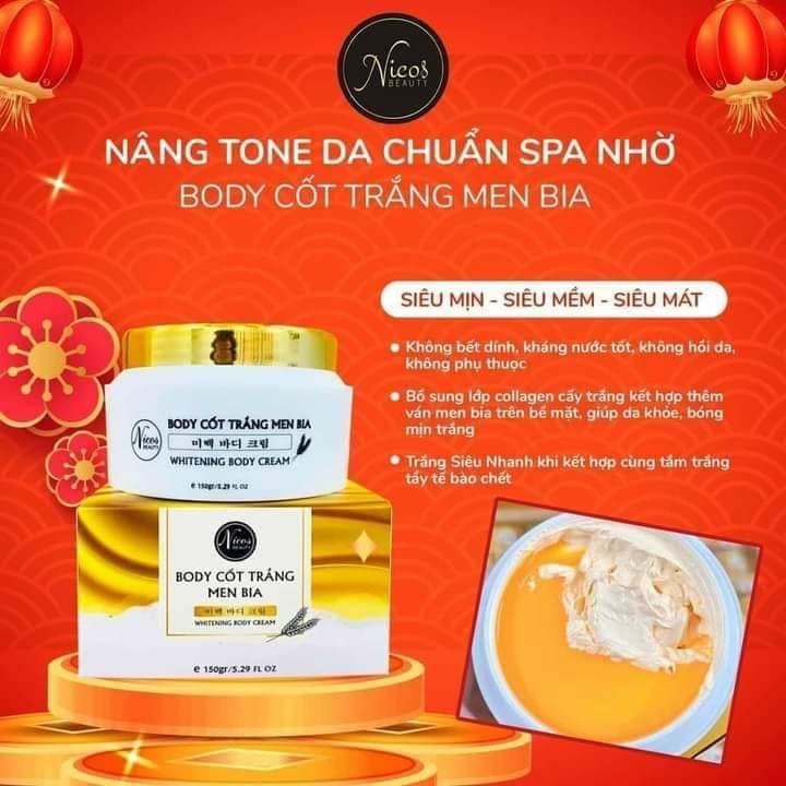 Kem Body Cốt trắng men bia Nicos chínhhãng