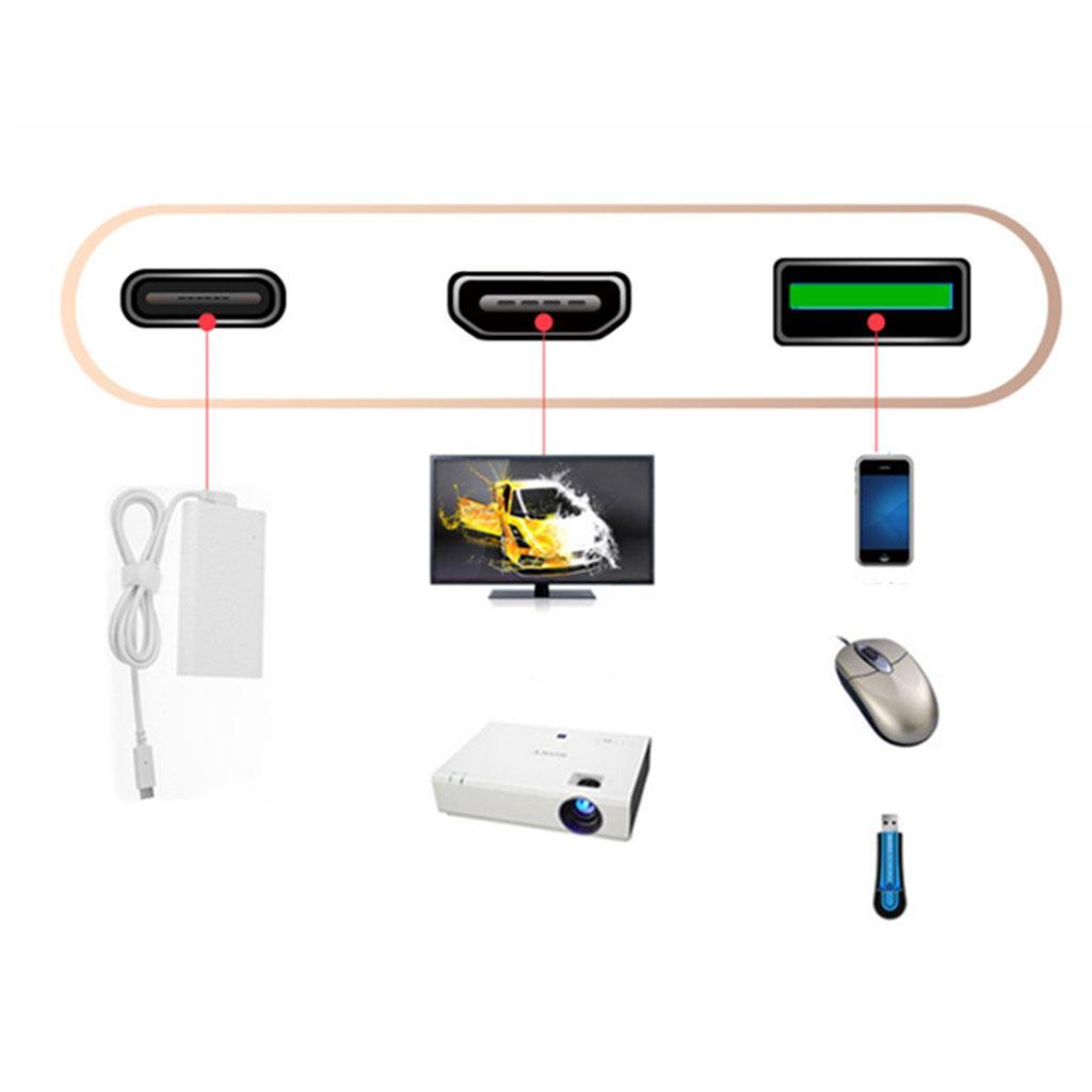3 In 1 Hub USB C Type C to 4K HDMI USB 3.0 PD Adapter for Projector Gray