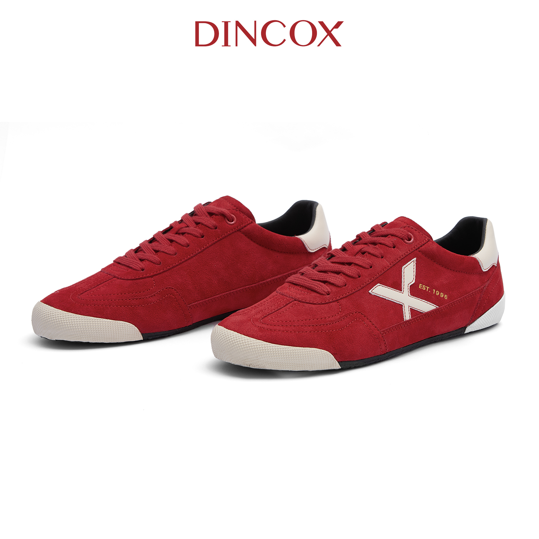 Giày Sneaker Nam Nữ Dincox DC47 RED Micro Suede Thời Thượng Shoes Đế Bằng, Bền Và Nhẹ Hơn