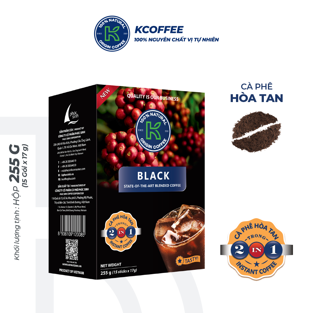 Cà phê hòa tan K Coffee 2 in 1 Delight cà phê đậm vị 255G (Hộp 15 gói x 17g)