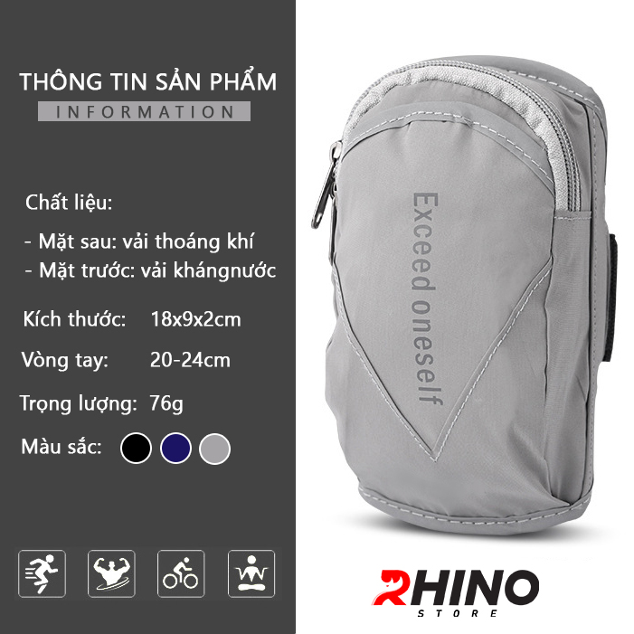 Bao, Túi đựng Điện Thoại tới 7 Inch Đeo tay chạy bộ, Tập thể dục Rhino B141 Kháng nước, có thể cắm tai nghe