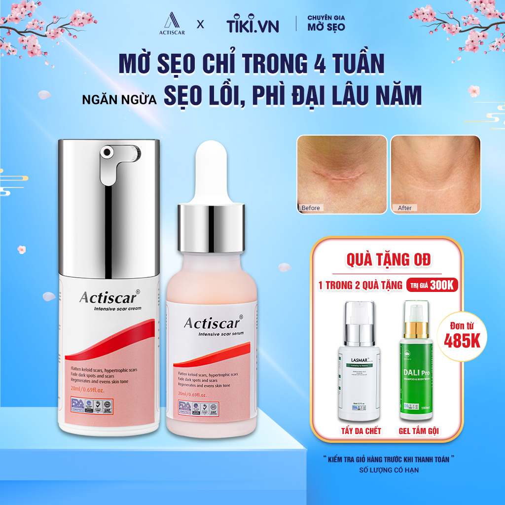 Combo Kem Sẹo và Serum Sẹo Lồi To, Sẹo Phì Đại Actiscar ( Màu Đỏ)