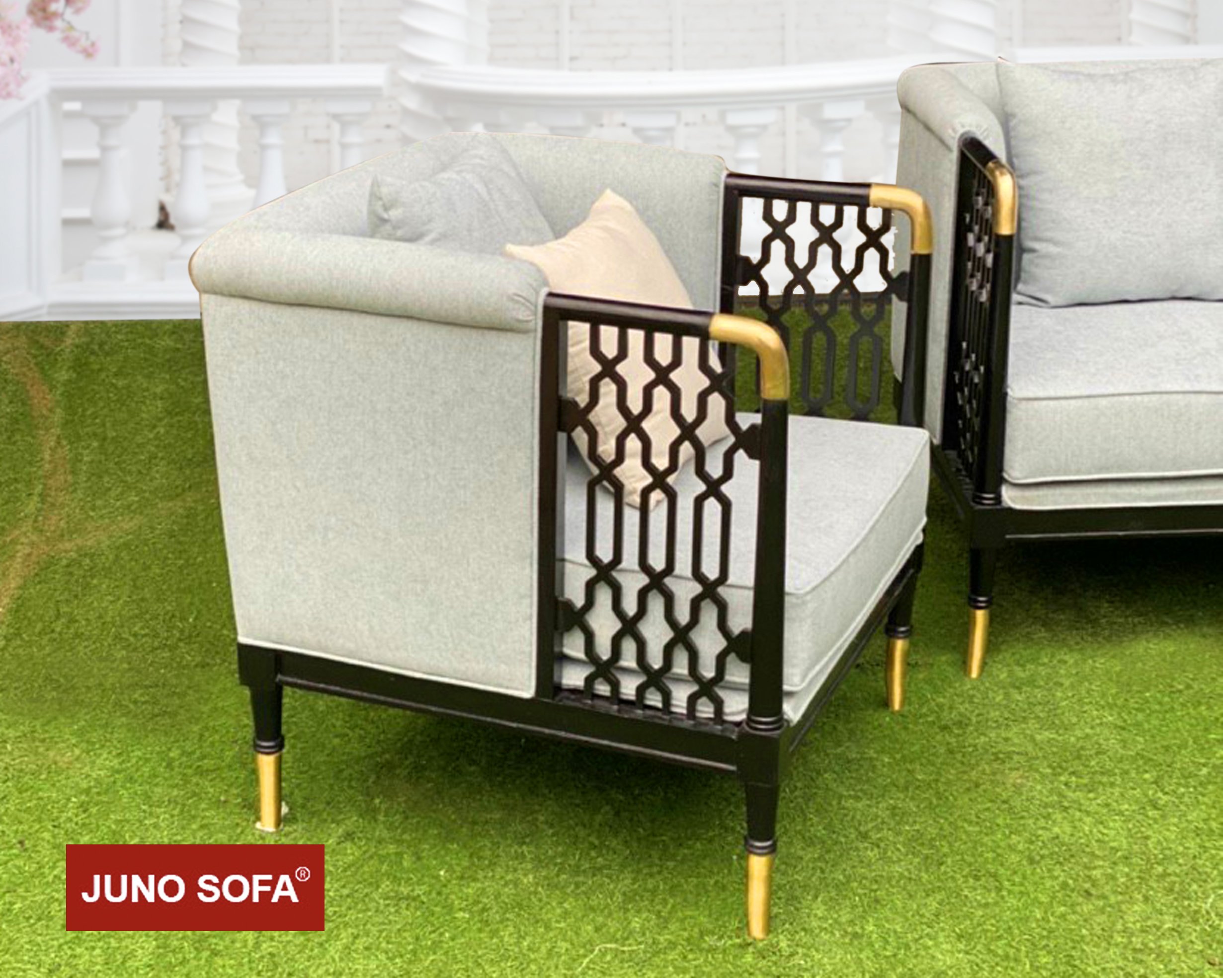 Bộ sofa cao cấp Đông Dương khung đồng Juno Sofa băng 2m và 2 đơn